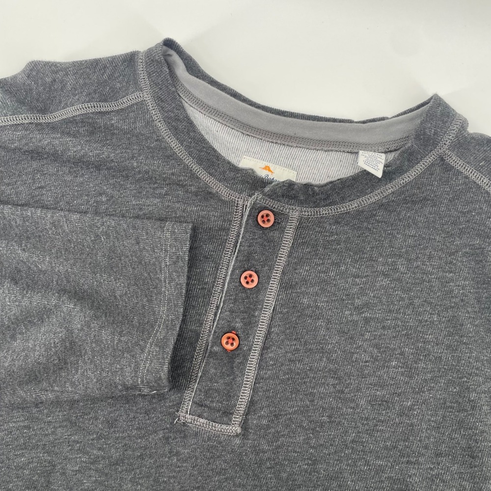 Tommy Bahama Henley Mens XXL Gray Island Modern Fit Long Slv Cotton Blend Shirt